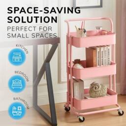 Havendro 3 Tier Storage Cart On Wheels Home Kitchen Office in Pink - thumbnail 4