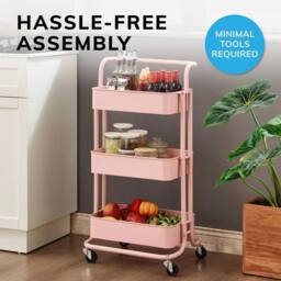 Havendro 3 Tier Storage Cart On Wheels Home Kitchen Office in Pink - thumbnail 6