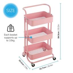 Havendro 3 Tier Storage Cart On Wheels Home Kitchen Office in Pink - thumbnail 2