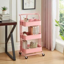 Havendro 3 Tier Storage Cart On Wheels Home Kitchen Office in Pink - thumbnail 3