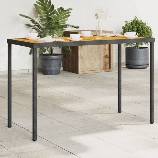 Berkfield Home Garden Table with Acacia Wood Top Black 115x54x74 cm Poly Rattan - Size: 115 x 54 x 74 cm - image 1