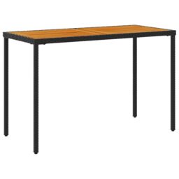 Berkfield Home Garden Table with Acacia Wood Top Black 115x54x74 cm Poly Rattan - Size: 115 x 54 x 74 cm - thumbnail 6