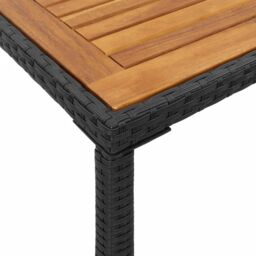Berkfield Home Garden Table with Acacia Wood Top Black 115x54x74 cm Poly Rattan - Size: 115 x 54 x 74 cm - thumbnail 8