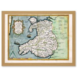 Artery8 Map Humphrey Llwyds Map Wales 1572 Britain UK Artwork Framed Wall Art Print A4 in Light Oak - thumbnail 1