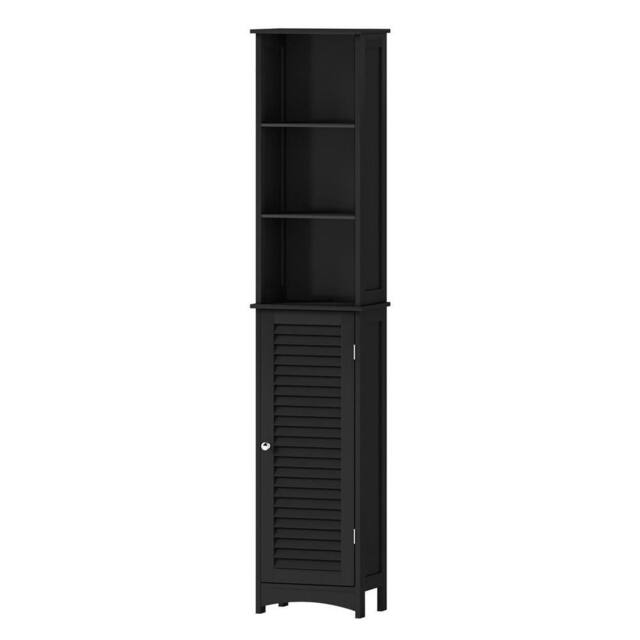 Levede Tall Bathroom Cabinet Freestanding Slim Bathroom Storage Cupboard Unit in Black - image 1