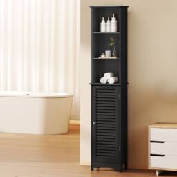 Levede Tall Bathroom Cabinet Freestanding Slim Bathroom Storage Cupboard Unit in Black - thumbnail 3