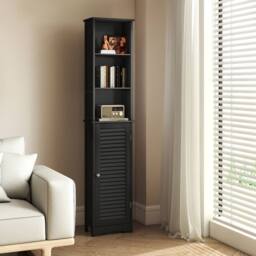 Levede Tall Bathroom Cabinet Freestanding Slim Bathroom Storage Cupboard Unit in Black - thumbnail 2