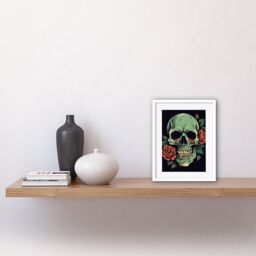 "Artery8 Wall Art Print Old School USA Tattoo Ink Body Art Skull Rose Rockabilly Americana 50s Artwork Framed 9X7 Inch in White - Size: W7"" x H9""" - thumbnail 2