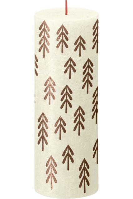 KDMD Bolsius Rustic Soft Pearl Silhouette Pillar Candle with Tree 190mm x in Ivory - image 1