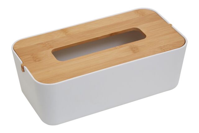 Orsina Grey Bamboo Fibre Tissue Box, Rectangular Tissue Holder With Lift-off Lid & Cutout Opening, Tissue Paper Box in White - image 1