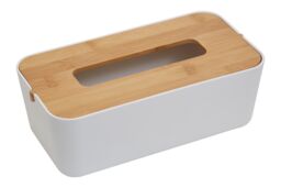 Orsina Grey Bamboo Fibre Tissue Box, Rectangular Tissue Holder With Lift-off Lid & Cutout Opening, Tissue Paper Box in White
