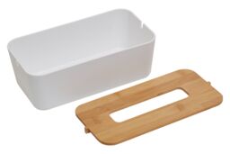 Orsina Grey Bamboo Fibre Tissue Box, Rectangular Tissue Holder With Lift-off Lid & Cutout Opening, Tissue Paper Box in White - thumbnail 4