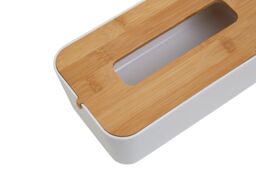 Orsina Grey Bamboo Fibre Tissue Box, Rectangular Tissue Holder With Lift-off Lid & Cutout Opening, Tissue Paper Box in White - thumbnail 5