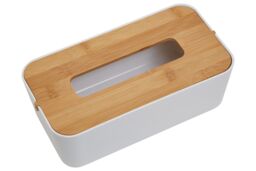 Orsina Grey Bamboo Fibre Tissue Box, Rectangular Tissue Holder With Lift-off Lid & Cutout Opening, Tissue Paper Box in White - thumbnail 2