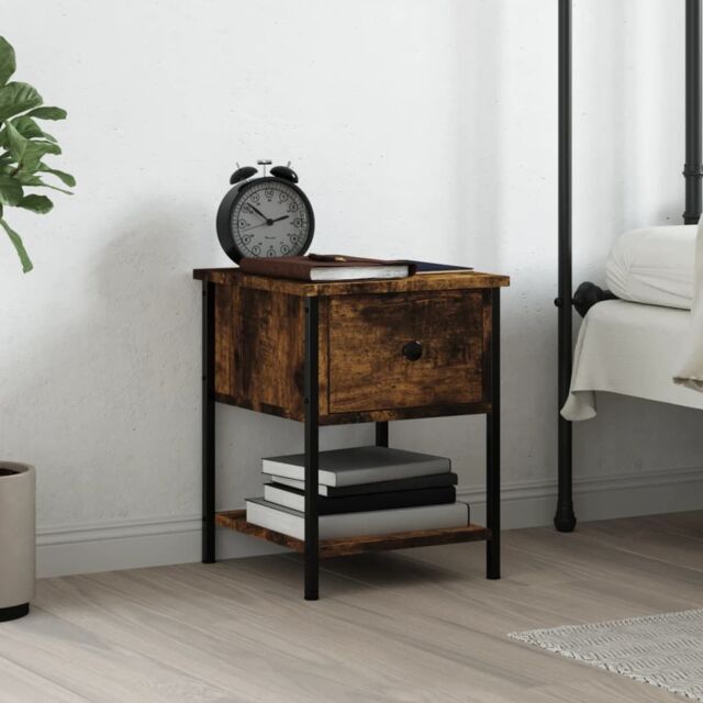 Berkfield Home Bedside Table Smoked Oak 34x35.5x45 cm Engineered Wood in Brown - image 1