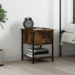 Berkfield Home Bedside Table Smoked Oak 34x35.5x45 cm Engineered Wood in Brown - thumbnail 1