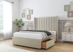 "Sloomy Falcon Plush Divan Base No Drawers-54"" Wingback Headboard in Cream - Size: Small Single" - thumbnail 4