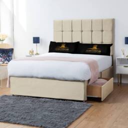 UK Bed Furniture FlorenceDivan Bed with 2 Drawers Same Side & 26 Inch headboard in Cream - Size: Double - thumbnail 1