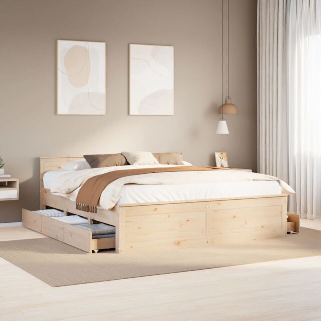 Berkfield Home Bed Frame without Mattress with Headboard 200x200 cm Solid Wood Pine in Brown - image 1
