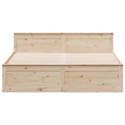 Berkfield Home Bed Frame without Mattress with Headboard 200x200 cm Solid Wood Pine in Brown - thumbnail 4