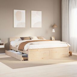 Berkfield Home Bed Frame without Mattress with Headboard 200x200 cm Solid Wood Pine in Brown - thumbnail 1