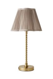ValueLights Maeve Light Grey Pleated Faux Silk Scallop Shade Brushed Gold Bobbin Table Lamp - thumbnail 6