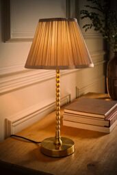 ValueLights Maeve Light Grey Pleated Faux Silk Scallop Shade Brushed Gold Bobbin Table Lamp - thumbnail 2
