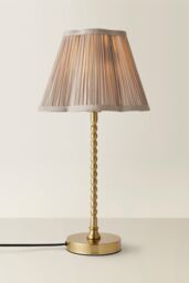 ValueLights Maeve Light Grey Pleated Faux Silk Scallop Shade Brushed Gold Bobbin Table Lamp - thumbnail 3