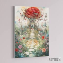 "Artery8 Alice in Rose Garden at Wonderland Canvas Wall Art Print - Size: W18"" x H24""" - thumbnail 2