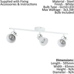 Loops Flush 3 Spot Ceiling Light Colour White Shade Bulb GU10 3x3.3W Included - thumbnail 2