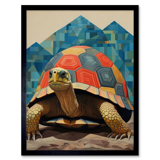 "Artery8 Wall Art Print Geometric Turtle Colourful Hexagon Scutes Shell Pattern Tortoise Bathroom Nautical Theme Art Framed - Size: W12"" x H16""" - image 1