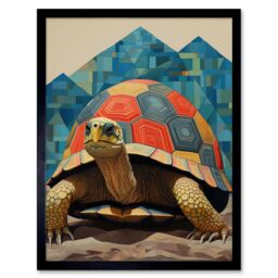 "Artery8 Wall Art Print Geometric Turtle Colourful Hexagon Scutes Shell Pattern Tortoise Bathroom Nautical Theme Art Framed - Size: W12"" x H16""" - thumbnail 1