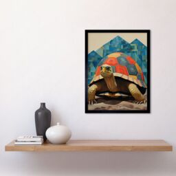 "Artery8 Wall Art Print Geometric Turtle Colourful Hexagon Scutes Shell Pattern Tortoise Bathroom Nautical Theme Art Framed - Size: W12"" x H16""" - thumbnail 2