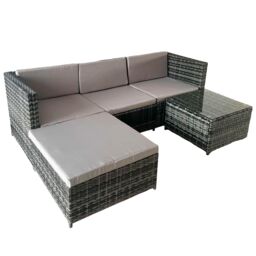 Alivio 3 Seater Rattan Garden Corner Sofa Set, PE Rattan Garden Furniture Set with Coffee Table, Anti-UV Cushions for Indoor Outdoor Patio (Grey) - thumbnail 7