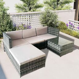 Alivio 3 Seater Rattan Garden Corner Sofa Set, PE Rattan Garden Furniture Set with Coffee Table, Anti-UV Cushions for Indoor Outdoor Patio (Grey) - thumbnail 1