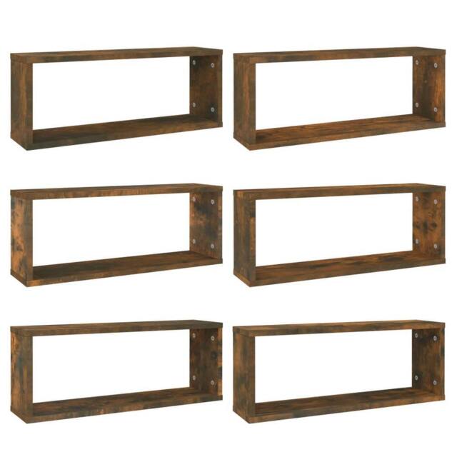 Berkfield Home Wall Cube Shelves 6 pcs Smoked Oak 60x15x23 cm Engineered Wood in Brown - Size: 60 x 15 x 23 cm - image 1