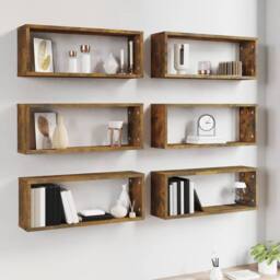 Berkfield Home Wall Cube Shelves 6 pcs Smoked Oak 60x15x23 cm Engineered Wood in Brown - Size: 60 x 15 x 23 cm - thumbnail 6