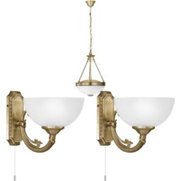 Loops Ceiling Pendant & 2x Matching Wall Lights Antique Bronze & Satin Glass Shade in Clear
