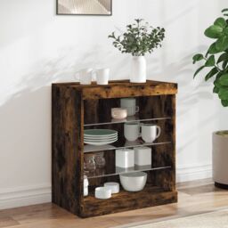 Berkfield Home Sideboard with LED Lights Smoked Oak 60.5x37x67 cm in Brown - thumbnail 1