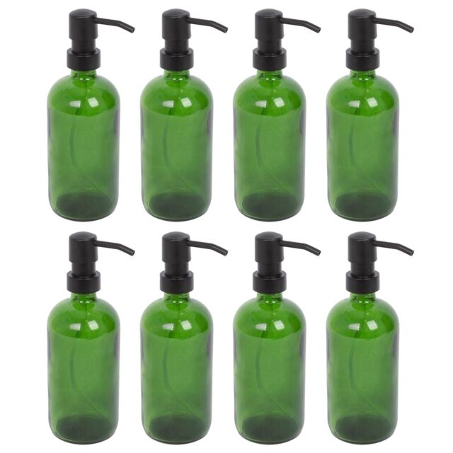 Harbour Housewares 500ml Glass Soap Dispensers - 8x Refillable Hand Wash Bottle with Pump in Green - image 1