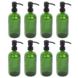 Harbour Housewares 500ml Glass Soap Dispensers - 8x Refillable Hand Wash Bottle with Pump in Green - thumbnail 1