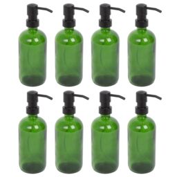 Harbour Housewares 500ml Glass Soap Dispensers - 8x Refillable Hand Wash Bottle with Pump in Green