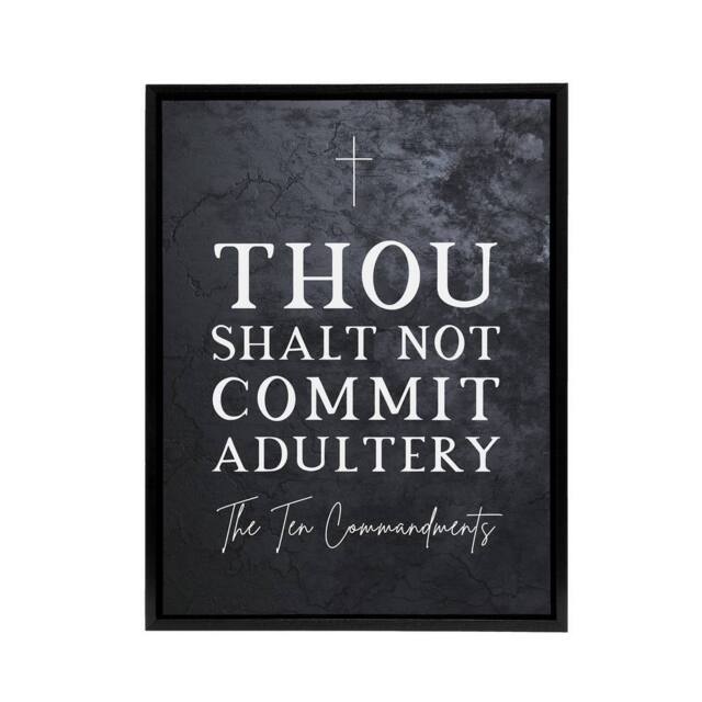"Artery8 Ten Commandments Adultery Bible Quote Framed Canvas Wall Art Print in Grey - Size: W12"" x H16""" - image 1