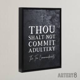 "Artery8 Ten Commandments Adultery Bible Quote Framed Canvas Wall Art Print in Grey - Size: W12"" x H16""" - thumbnail 2