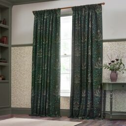 Morris & Co Acorn Multi Floral Jacquard Room Darkening Pencil Pleat Curtains in Green - Size: 168 cm width x 229 cm drop - thumbnail 6