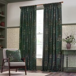 Morris & Co Acorn Multi Floral Jacquard Room Darkening Pencil Pleat Curtains in Green - Size: 168 cm width x 229 cm drop - thumbnail 2