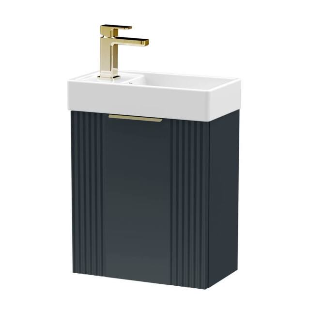 Balterley Dark Grey 400mm Wall Hung Vanity Unit with Brushed Brass Handle - image 1