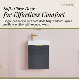 Balterley Dark Grey 400mm Wall Hung Vanity Unit with Brushed Brass Handle - thumbnail 3
