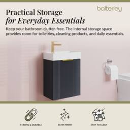Balterley Dark Grey 400mm Wall Hung Vanity Unit with Brushed Brass Handle - thumbnail 2
