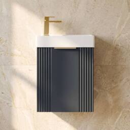 Balterley Dark Grey 400mm Wall Hung Vanity Unit with Brushed Brass Handle - thumbnail 8